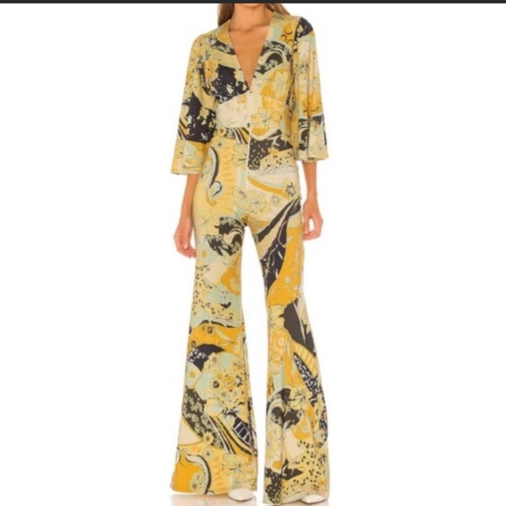 Free People Night Fever Jumpsuit Yellow Hues Combo